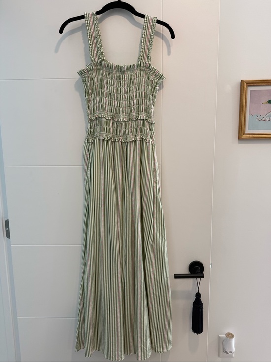 Hill House Dresses & Skirts - Hill House Green and Pink Striped Smocked Maxi Dress